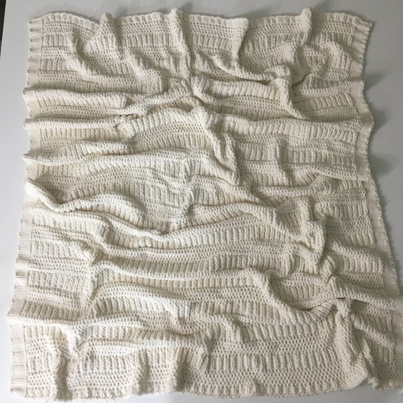 Crocheted Cream Chenille Lap Blanket - Picture 2 of 3